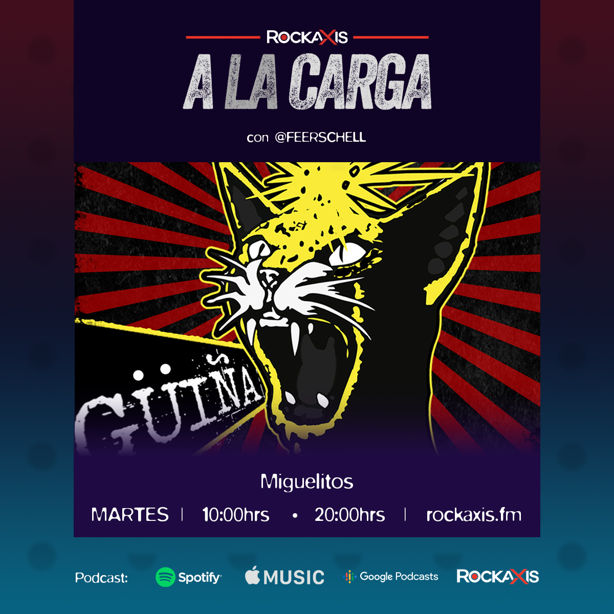 Este martes volvemos con todo en A la carga. Escucharemos a Van Hope, Rey Fango, <a href="/BandaMiguelitos/">Miguelitos!</a>, Diessel, Visceral y Jumper Joys. Escúchalo a las 10 y 20 hrs por Rockaxis.fm.  Conduce: <a href="/Feerschell/">Feña Schell</a>.