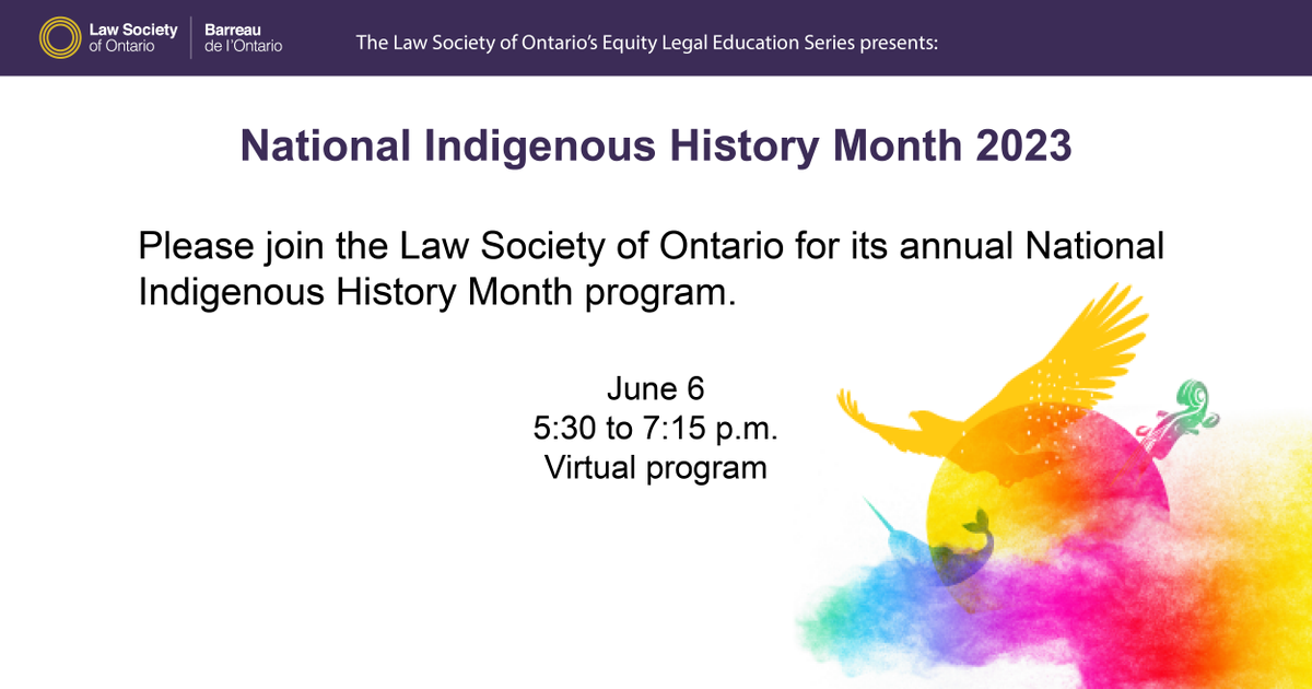 LawSocietyLSO's tweet photo. Today’s National Indigenous History Month and National Indigenous Solidarity Day virtual program begins at 5:30 p.m. Learn more: https://t.co/W2BAE9aEm9 https://t.co/iPkAPzN5rQ
