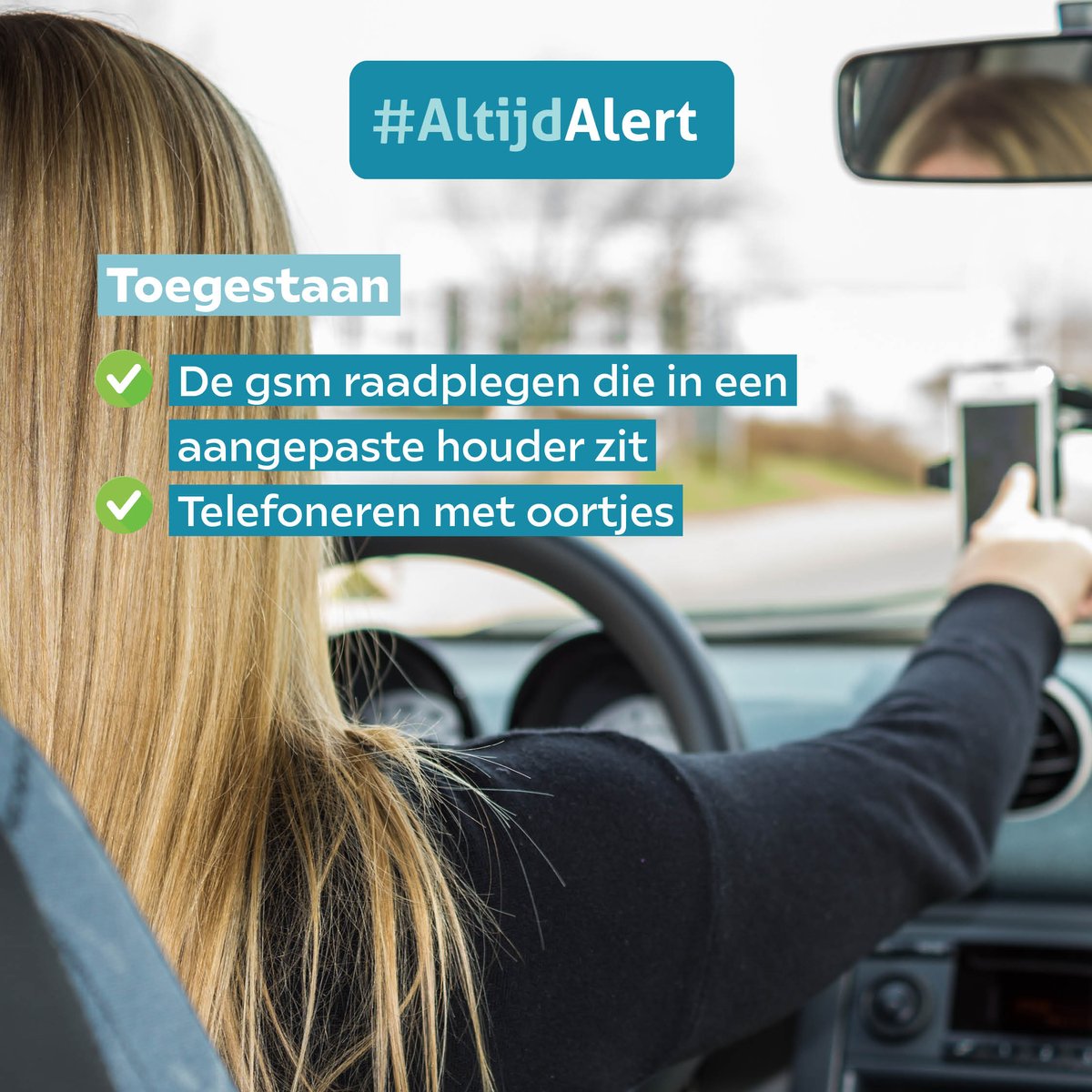 Altijd_Alert's tweet photo. Sinds 3 maart 2022 is de wetgeving rond gsm'en achter het stuur gewijzigd. 📜 Wat is wel en niet toegestaan? 

#AltijdAlert #Afleiding  #Gsm #Auto #verkeersveiligheid #verkeer #Baloise #Viasinstitute #Wetgeving #Wegcode @baloise_be @Vias_institute https://t.co/FuuzEmj9yP