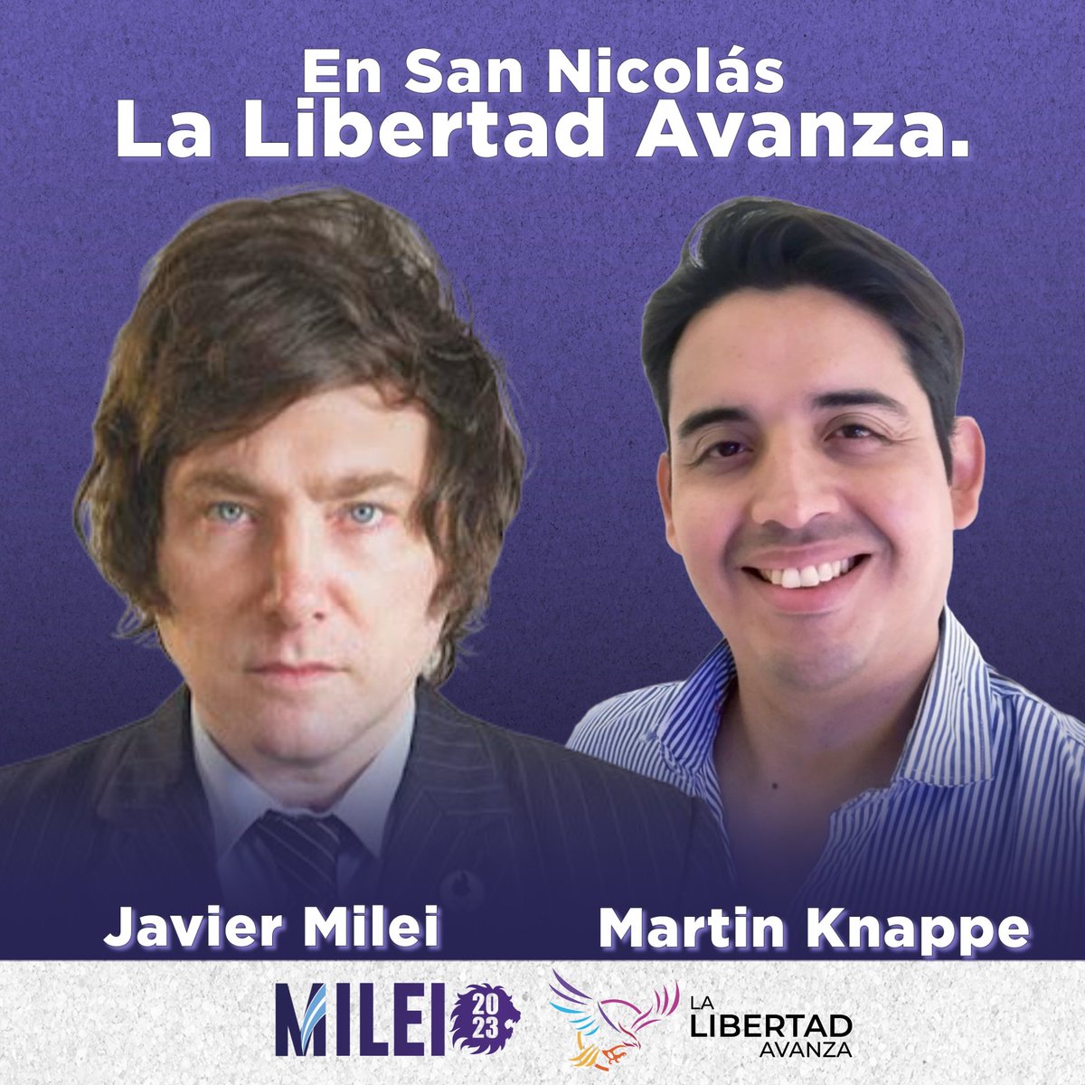 ¡LLEGÓ NUESTRO TIEMPO, LIBERTARIOS!

EN SAN NICOLÁS, LA LIBERTAD AVANZA.

#MILEI2023 #MARTINKNAPPE #SANNICOLAS

<a href="/KnappeBertoli/">Martin Knappe Bertoli</a>