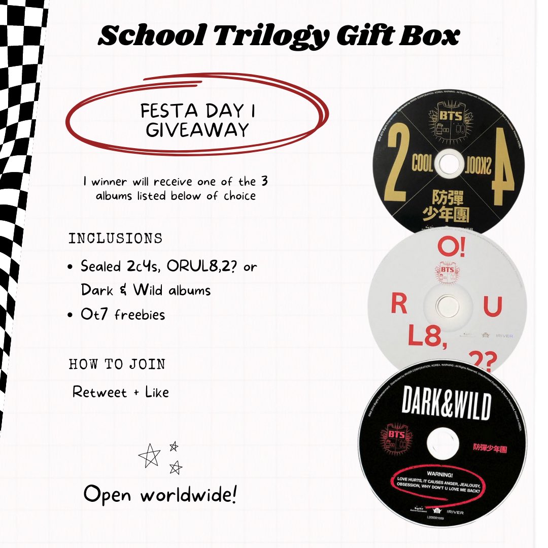 snowflowergifts's tweet image. ⭑ Festa Day 1 Giveaway ⭑

⋆ 1 winner 
⋆ retweet &amp;amp; like
⋆ full info below 

— worldwide | ends in 12hrs