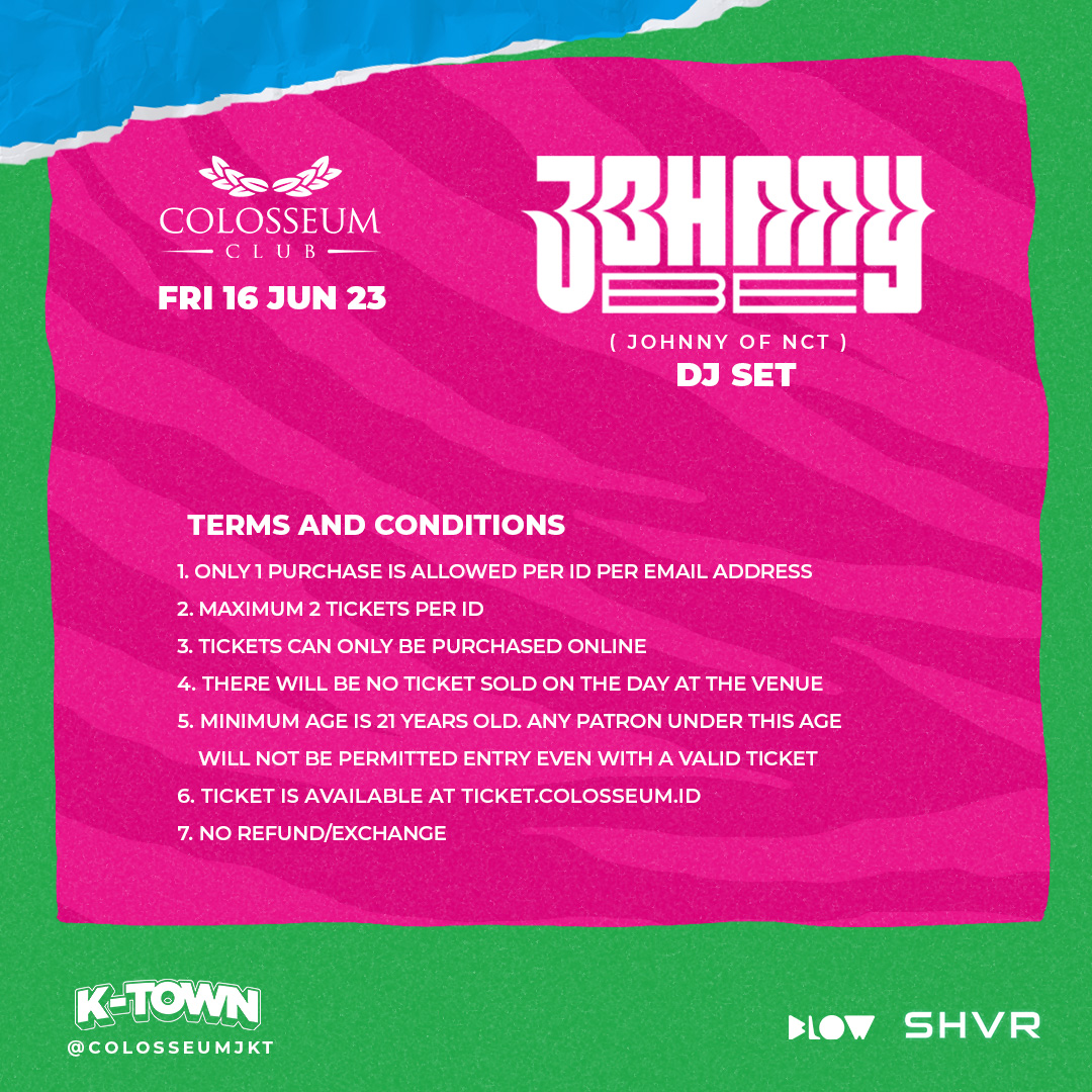 Join us for DJ JOHNNY be's INTERNATIONAL DEBUT as he takes the stage at <a href="/ColosseumJKT/">Colosseum Jakarta</a> with his new persona.

Be the first to experience his sensational beats and get ready to dance!

Ticket sales start WED 7 JUN at 7PM.
Sofa &amp; Balcony sales start THU 8 JUN at 7PM.
