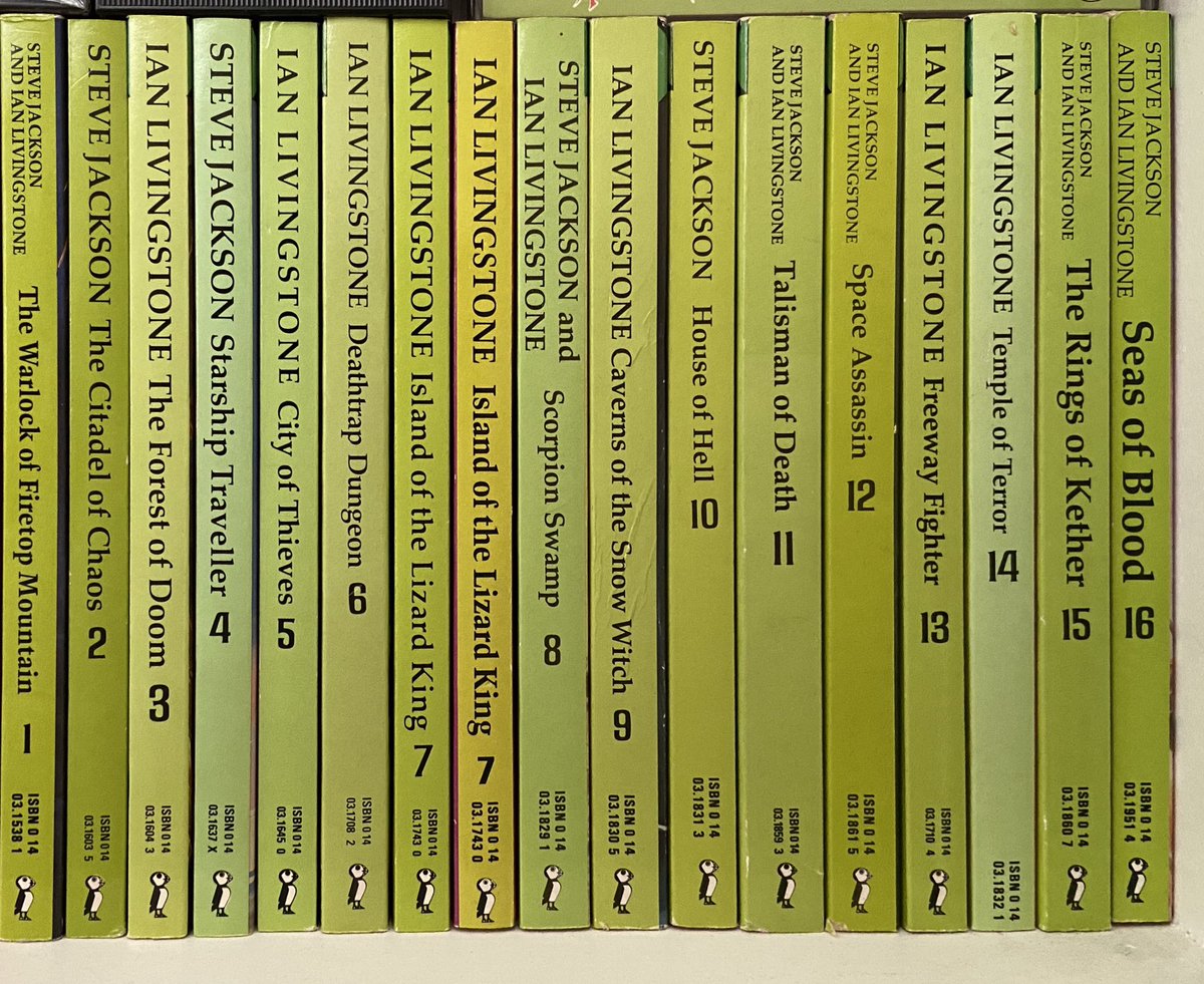 I never understood why Puffin didn’t standardise the green on the spines of our <a href="/fightingfantasy/">Fighting Fantasy Adventure Gamebooks</a> gamebooks. And I don’t know why I didn’t ask them at the time!