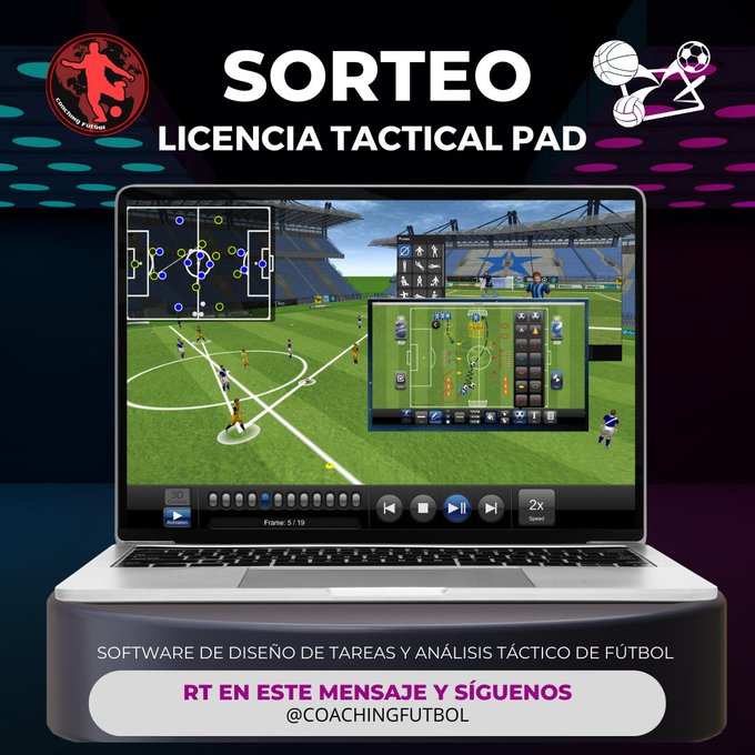 📢Atención ¡SORTEO licencia prémium de Tacticalpad! El mejor programa de diseño de tareas en 3D de fútbol del mundo. Para participar es muy sencillo: 

RT este mensaje🔁
Seguir <a href="/coachingfutbol/">Coaching Fútbol █▀▀█</a>

📌El ganador saldrá próximo lunes 12 de junio. Pronto más sorteos. ¡Mucha suerte!