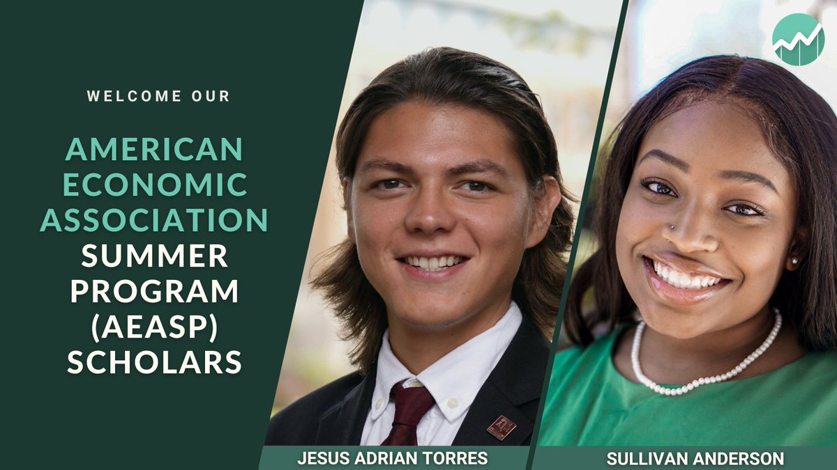 equitablegrowth's tweet photo. We're exciting to be partnering with AEA and @HowardEcon for the third year in a row to support underrepresented groups interested in PhDs in economics through the AEA Summer Training Program.
Meet this year's #AEASP scholars: @JTorresadrian and Sullivan Anderson! https://t.co/Ud3S7vSKCV