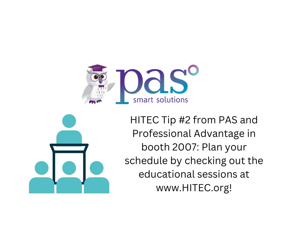 PASprofact's tweet image. Countdown to HITEC from PAS, your hospitality back office &amp;amp; accounting partner in booth # 2007. Tip #2: Check out the schedule at HITEC.org and make room on your calendar to attend some of the amazing educational sessions from @HFTP. - PAS &amp;amp; @ProfAdvantage