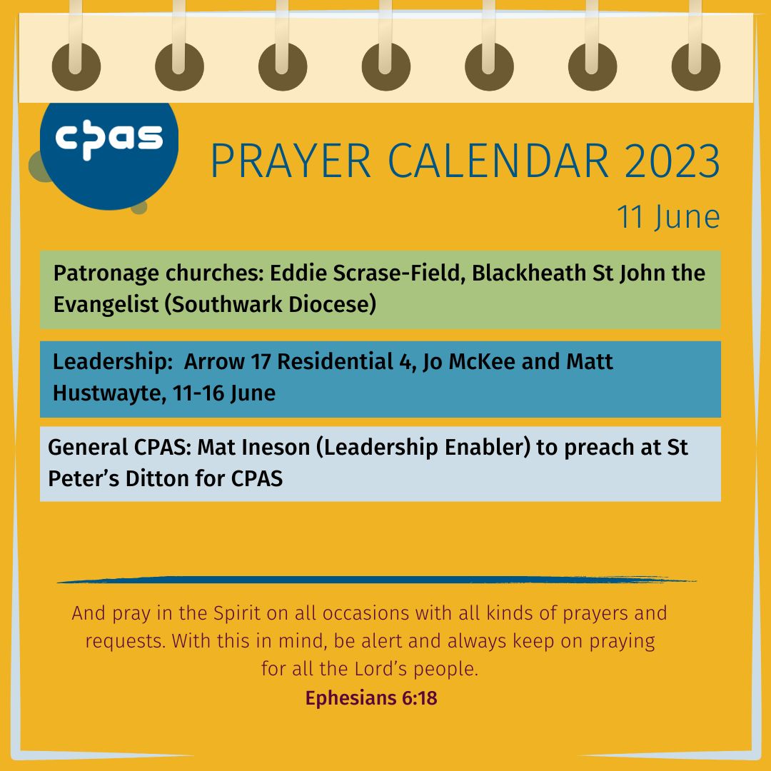 CPASnews's tweet photo. Thank you for your prayerful support.
Join us today in praying for @SouthwarkCofE, @CPASLeadership and @MatIneson.
For daily prayer points covering all aspects of our work view the latest edition of our prayer calendar: https://t.co/pxji6h3YJs https://t.co/zk0wvr59KC