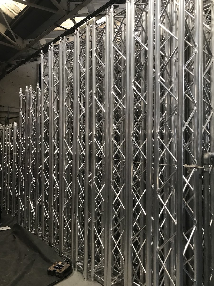 EnlightenedLx's tweet image. Wall of Truss!
New truss arrives for the summer season. Shiny!

#enlx #eventrigging #eventprofs #rigging #stagerigging #prolx #liveevents #festivalcrew
