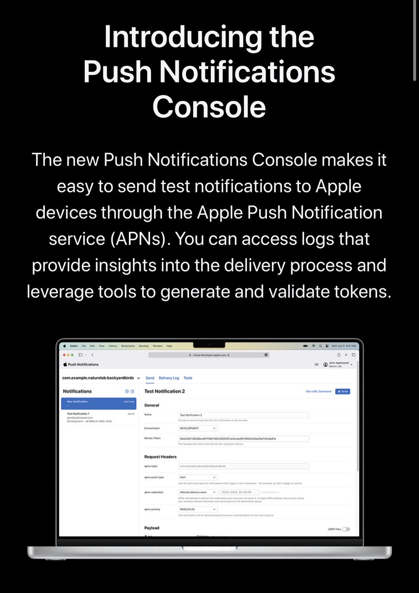 Love this! #WWDC23 

developer.apple.com/notifications/…