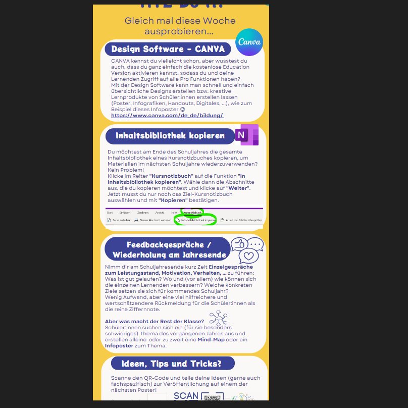 Der #twlz Spirit im realen Lehrerzimmer🤩
Wöchentliches Ideen-Poster (erstellt mit <a href="/canva/">Canva</a>) zum sofort Ausprobieren:
Digi Tipp, <a href="/MicrosoftEDU/">Microsoft Education</a> Tipp, Unterrichtsidee
Zu finden an der Kaffeemaschine, am Kopierer, beim Händewaschen, … 
inspired by <a href="/annekatweiss/">Anne Weiss • BY</a> und <a href="/kerszi/">Kathi Kersznowski ⛵️</a>
#pnxtalk