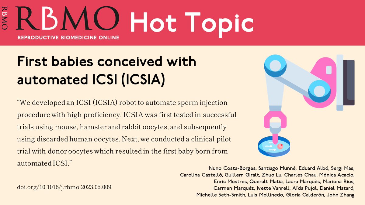 RBMO has published a First!

This is a milestone paper that undoubtedly will hasten development of more fully-automated technologies in the IVF laboratory, in turn increasing consistency and efficacy of laboratory procedures.

Do not miss this article!

doi.org/10.1016/j.rbmo…