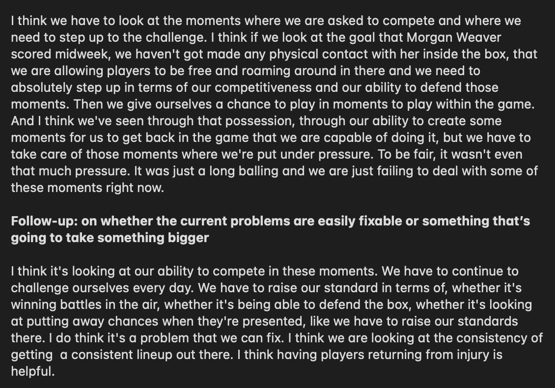 #LAvCHI #AngelCityFC Freya Coombe on what the group is missing in the group the last month or so
