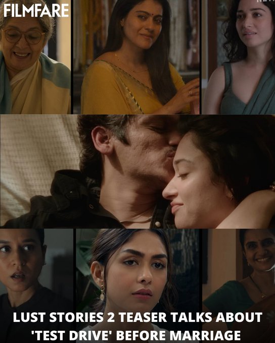 #LustStories2 teaser sees a mix of humour from #Kajol, #NeenaGupta and shows crackling chemistry between #TamannaahBhatia & #VijayVarma, #MrunalThakur &  #AngadBedi.