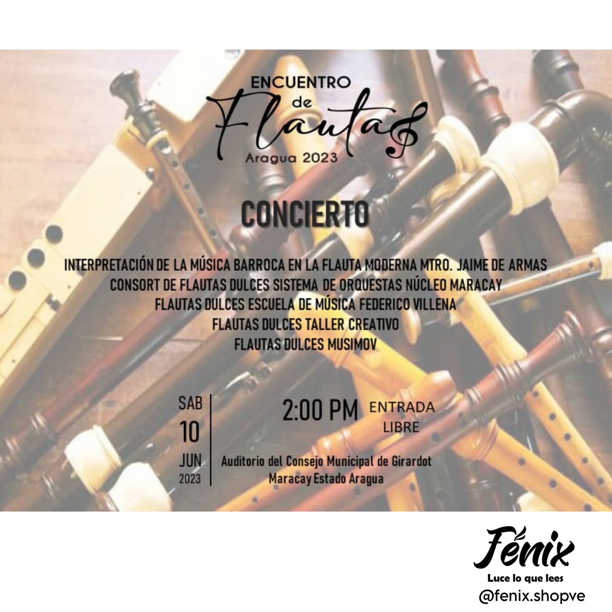 Agenda Cultural para este fin de semana
Jueves 8 Junio - 2:30pm Aniversario <a href="/ofavzla/">flautistas de aragua</a> en <a href="/EtartVillena/">ETArtFedericoVillena</a> 
Sábado 10 junio - 9am MasterClass de Flauta #SistemaMaracay
Sabado 10 junio - 2pm Concierto de flautas en anfiteatro <a href="/AlcDeGirardot/">Alcaldía de Girardot</a>