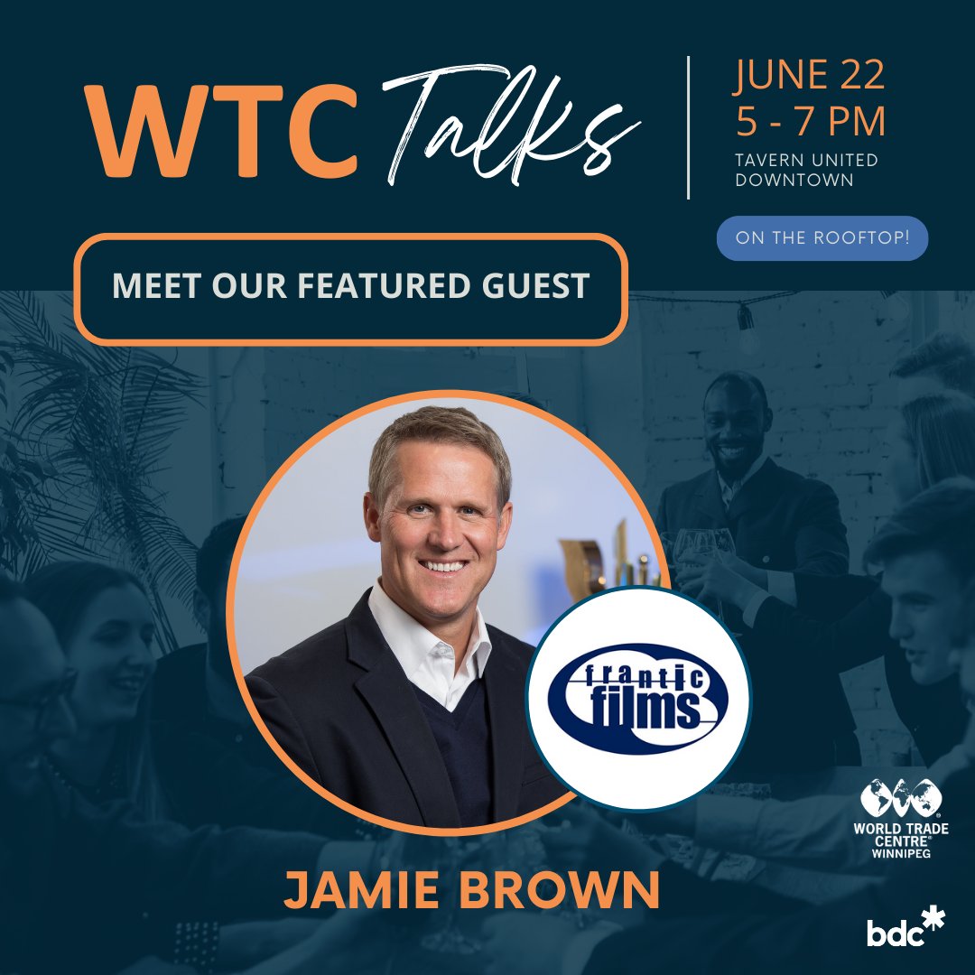 WTCWinnipeg's tweet photo. 📢 Don't miss #WTCTalks featuring Jamie Brown, founding CEO of @FranticFilms1. 

Learn about his journey in creating a leading production company in Canada. We appreciate the sponsorship of @BDC_ca!

📅 June 22

⏰ 5-7 pm

Book here 👉 https://t.co/BOO5eMOswU

#Manitoba https://t.co/oLrbF8Kqqd