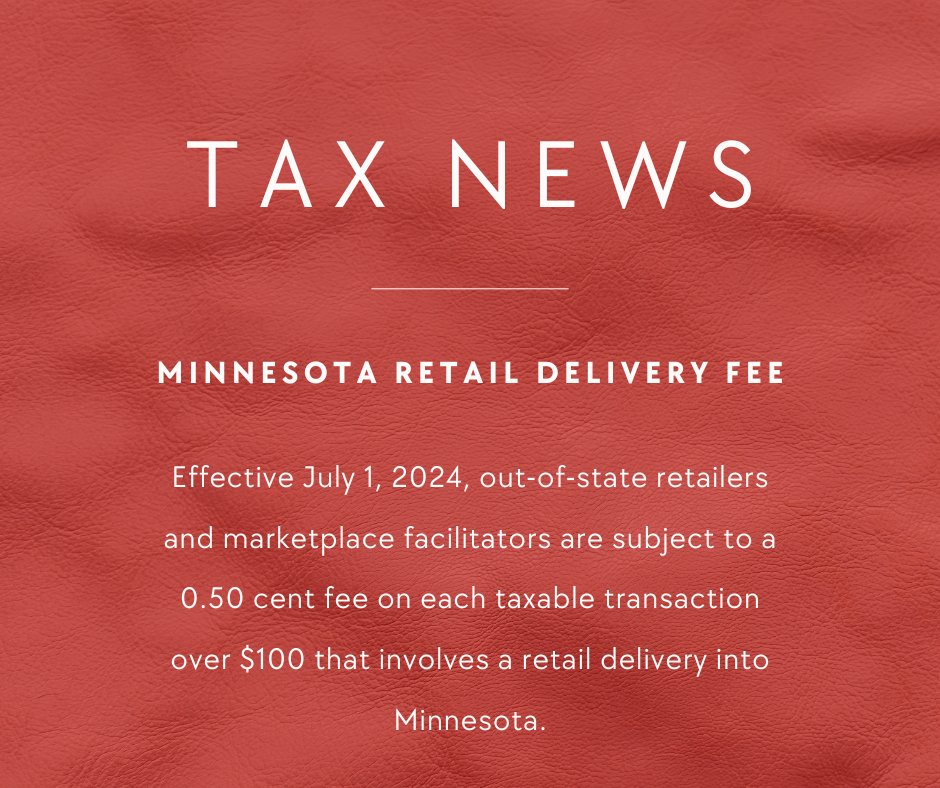 Following Colorado's example, Minnesota is implementing this retail delivery fee in July. Make sure you update your tax collection measures accordingly.
#MN #salestax #taxnews #businessowner #retailsales #TaxTwitter #SMB