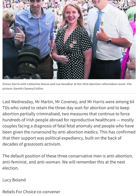 Our letter in today's Irish Examiner about the politicians who supported #Repealthe8th when it was a good photo op but last week voted against access to abortion for people in the direst of situations