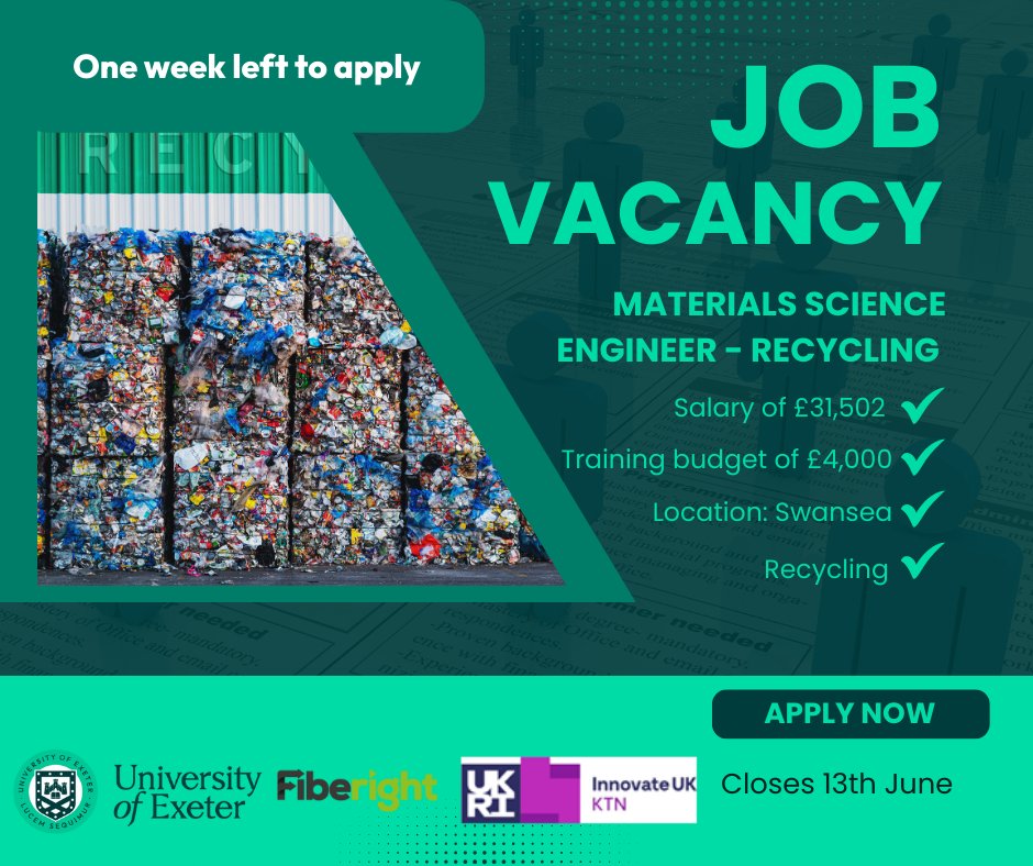 UofE_KTP's tweet image. One week left to apply - jobs.exeter.ac.uk/hrpr_webrecrui…

#graduation2023 #gradjob #jobopportunity #recycling