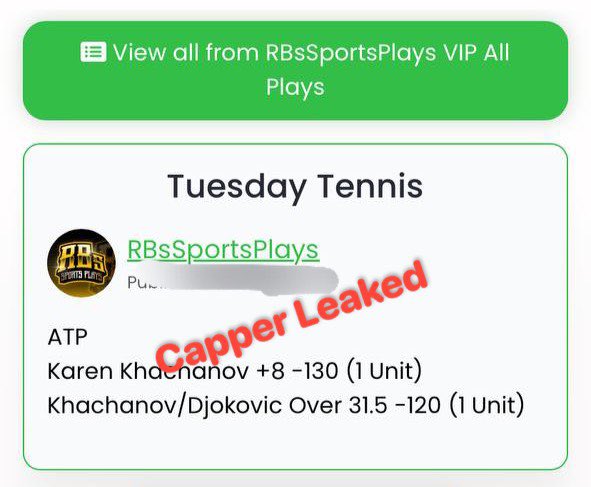 Capperleaked's tweet image. #Pickzhub (2-8 NBA ) &amp;amp; #RBsSportsPlay Tennis