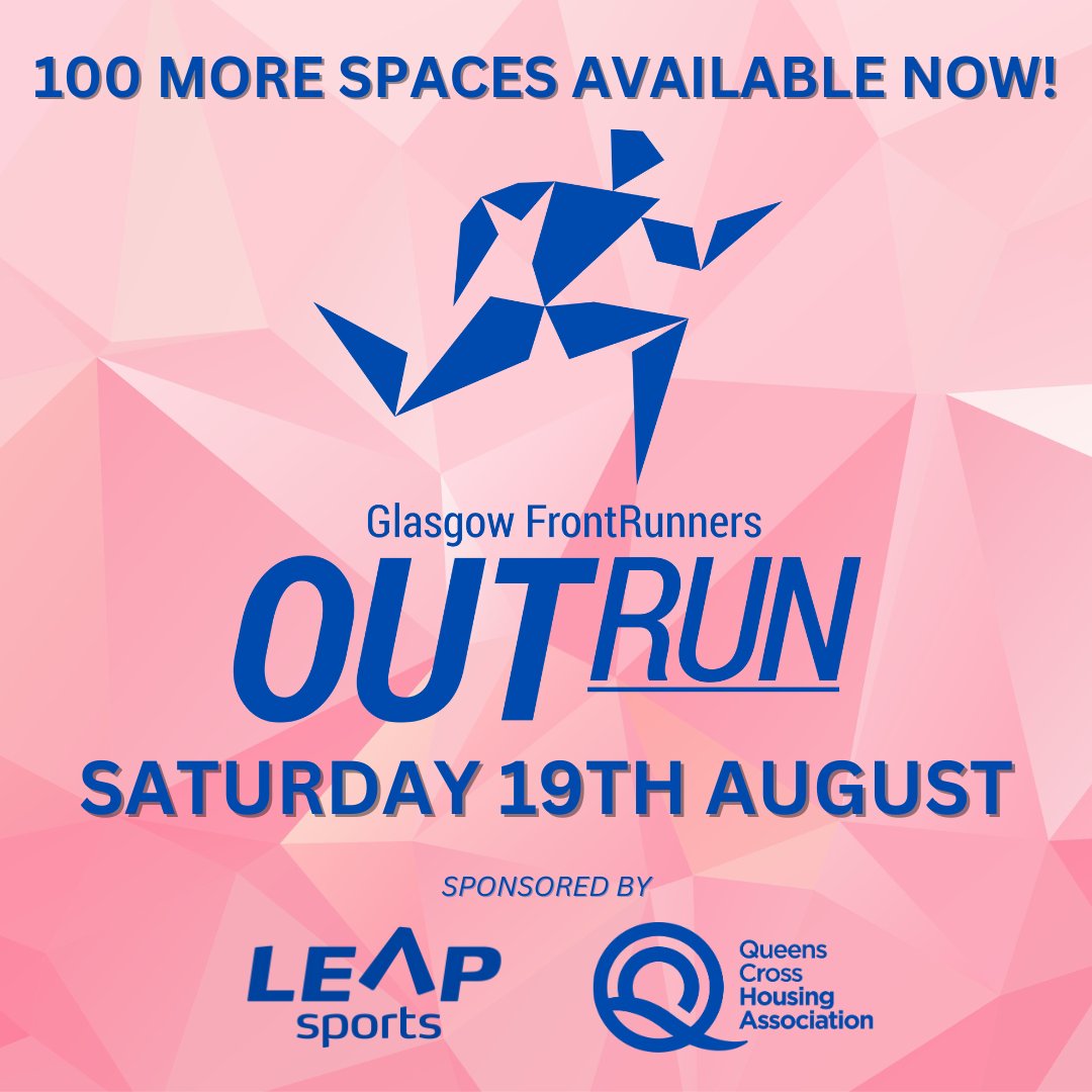 100 MORE PLACES AVAILABLE NOW!

Due to phenomenal demand (and selling nearly 300 places in just 5 weeks!) - we've added 100 more places to our OUTRUN event!!

Join us on Sat 19th Aug for our 5 mile timed race in Kelvingrove Park.

Sign up now here: entrycentral.com/outrun23