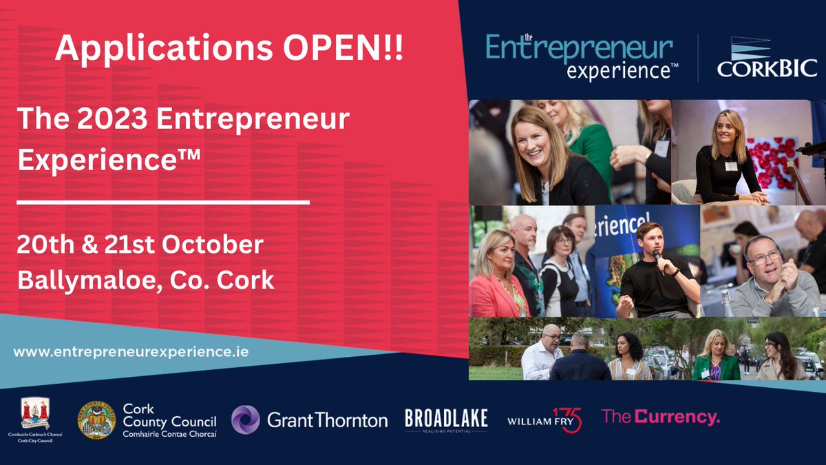 Delighted to announce that Applications are NOW OPEN for our 2023 Entrepreneur Experience on Oct 20 & 21 - Unique event for 24 Emerging Entrepreneurs to gain unparalleled access, advice & mentoring from 24 business leaders over 24 hours More Info entrepreneurexperience.ie #EntExp24