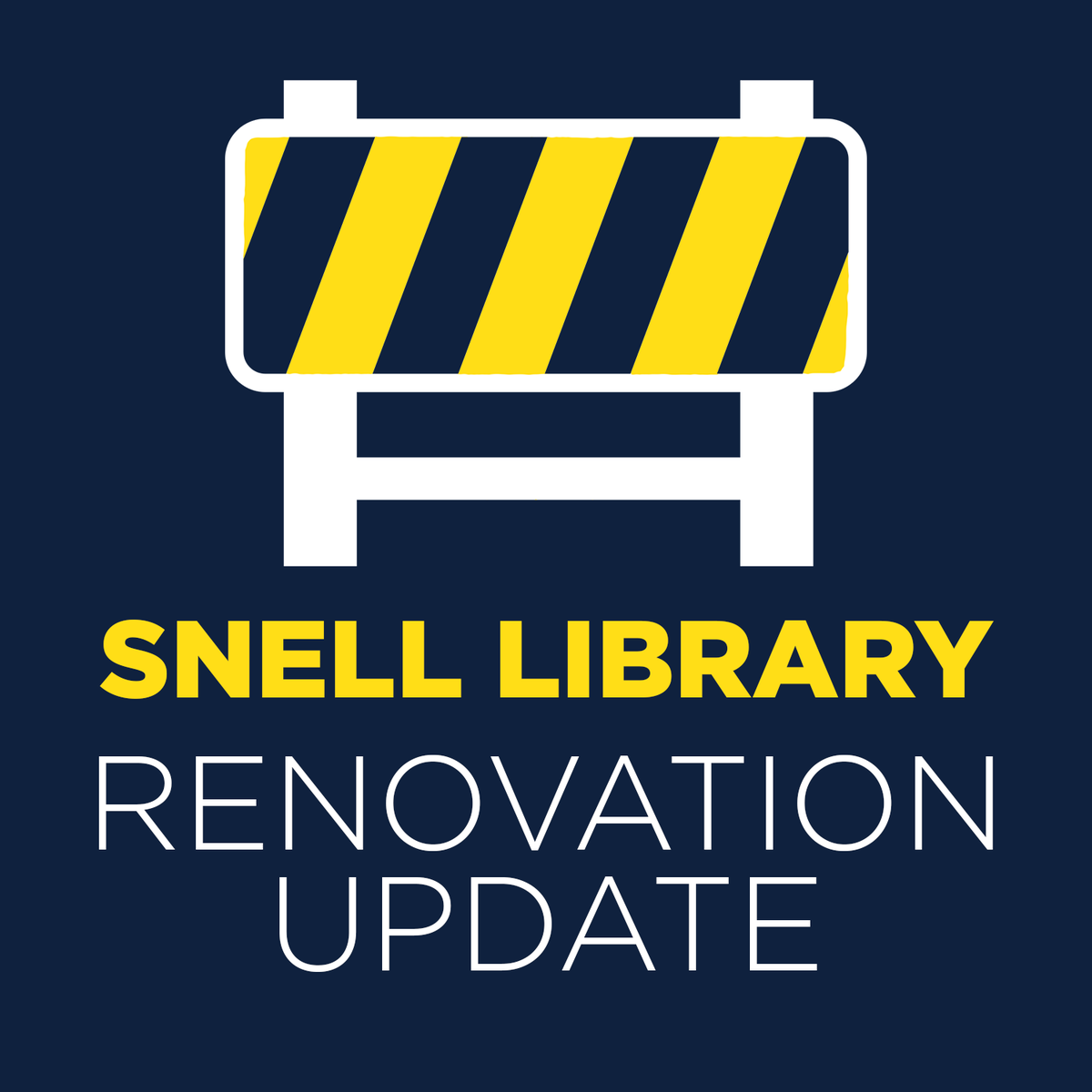 🚧 SNELL LIBRARY RENOVATION UPDATE 🚧

The 3rd floor will be closed overnight (11 p.m. - 7 a.m.) Sundays-Fridays for construction work until Friday, June 16. It will remain open during the day and on Friday and Saturday nights. The 1st and 2nd floor will remain open 24/7.