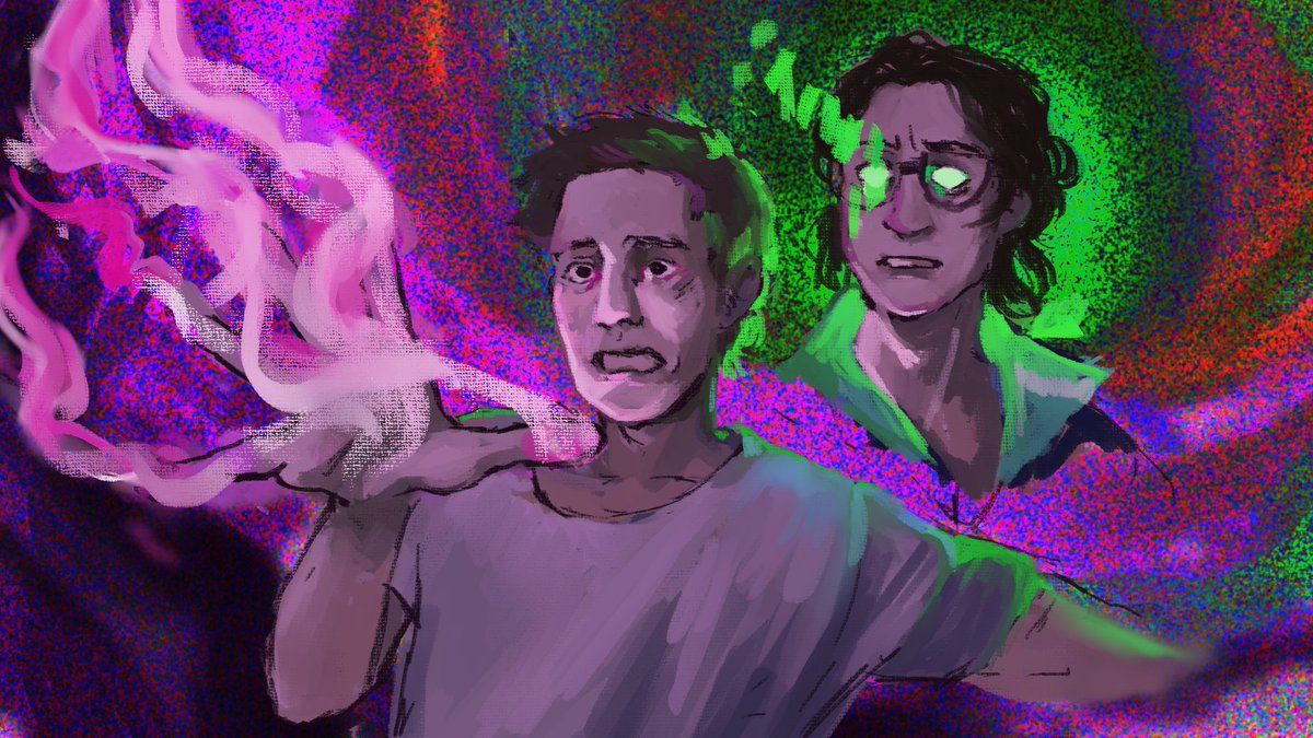 seems like im already late on the #reddie week but, oh well, this is Day one, Mythical Creatures. Telekinetic Eddie and The Shining Richie :D  dunno if it counts but oh well superpowers (tried to give it a broken VHS kind of vibe )