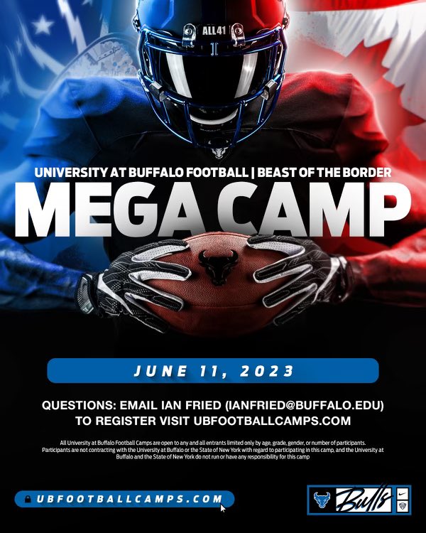 It’s almost that time! Can’t wait to see some of the best players and the biggest beast from both sides of the border come compete! 

Registration link here:

ubfootballcamps.com