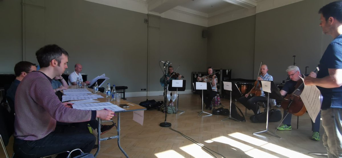 CMCIreland's tweet photo. It's Section Principals Day for #ComposerLab💪
Composers Geoff Hannan, Daragh Black Hynes, Tom Lane &amp; Amy Rooney are workshopping their new pieces with @NSOrchestraIRL Section Leaders,  Conductor Gavin Moloney &amp; Composer Lab mentor @DaveF_composer @NCH_Music 
Watch this space!🎶 https://t.co/my5BYzsgZG