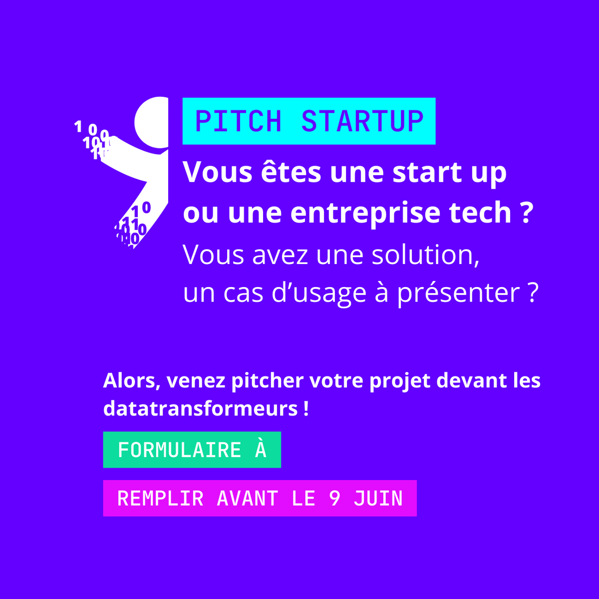 Vous êtes chercheur, professionnels de la santé, DSI, une startup ou un industriel dans le secteur de la santé ? Vous avez une solution, un cas d’usage à présenter ? Partagez-nous votre expérience lors du rendez-vous des datatransformeurs le 7 juillet.
datatransformeurs.fr/#contribution