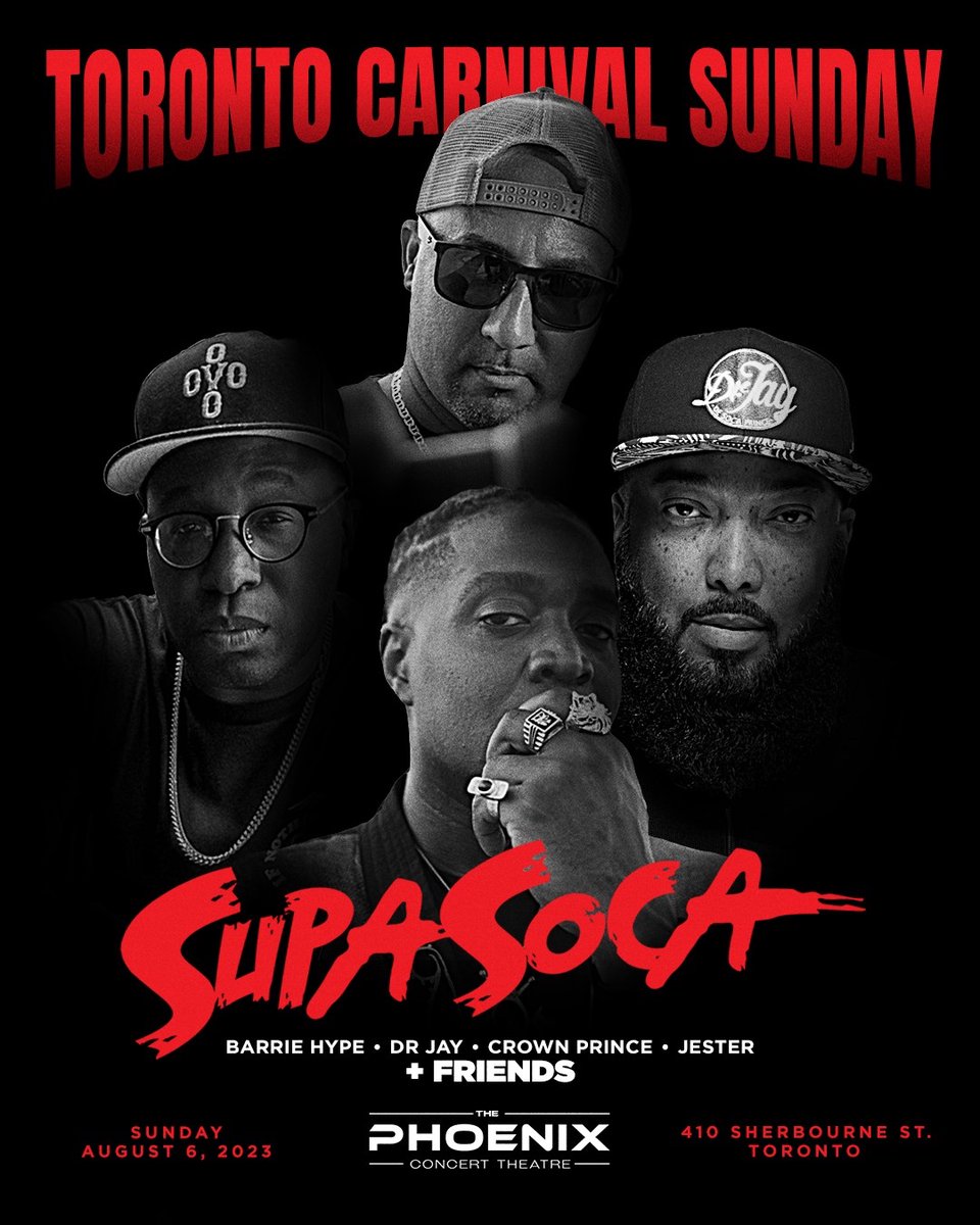 Toronto Carnival Sunday night <a href="/thephoenixtdot/">The Phoenix</a> <a href="/DjCrownPrince/">Dj Crown Prince</a> 

ticketgateway.com/supasoca