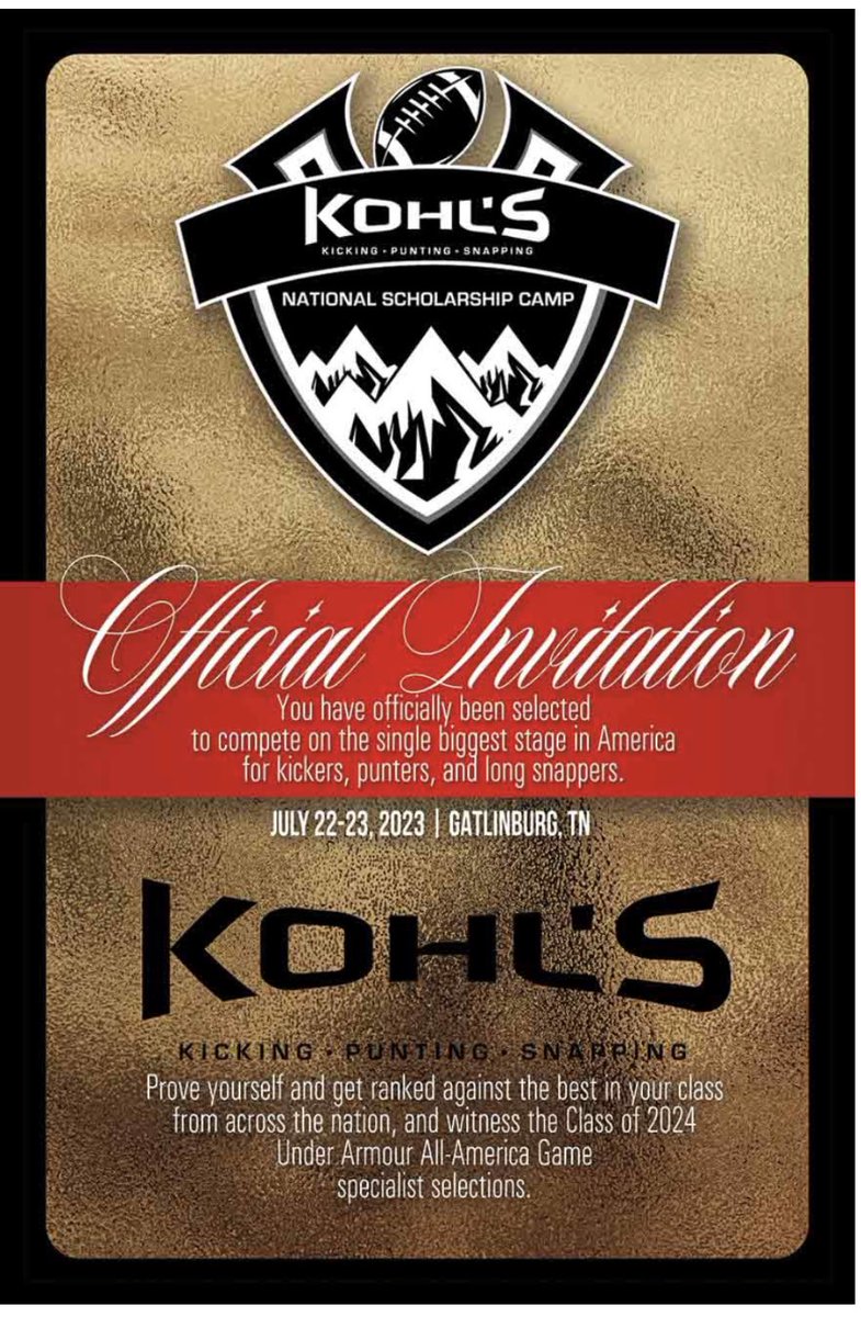 cdigiacomo02's tweet photo. Thankful to receive an invitation to @KohlsKicking scholarship camp !!
@MsgrFarrellFB @CoachParnese66 https://t.co/u4Nj47U1FW