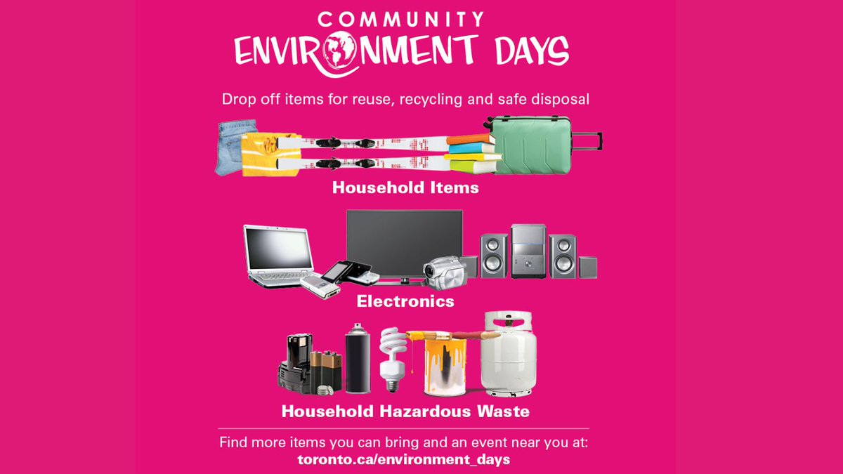 cityoftoronto's tweet photo. Help reduce the amount of waste going to landfill. Visit a Community Environment Day near you to drop off unwanted items for reuse, recycling or safe disposal. Pick up free compost while you’re there! More details at: https://t.co/jfy4FWXSUG #EnvironmentDaysTO https://t.co/ou2m57tekH