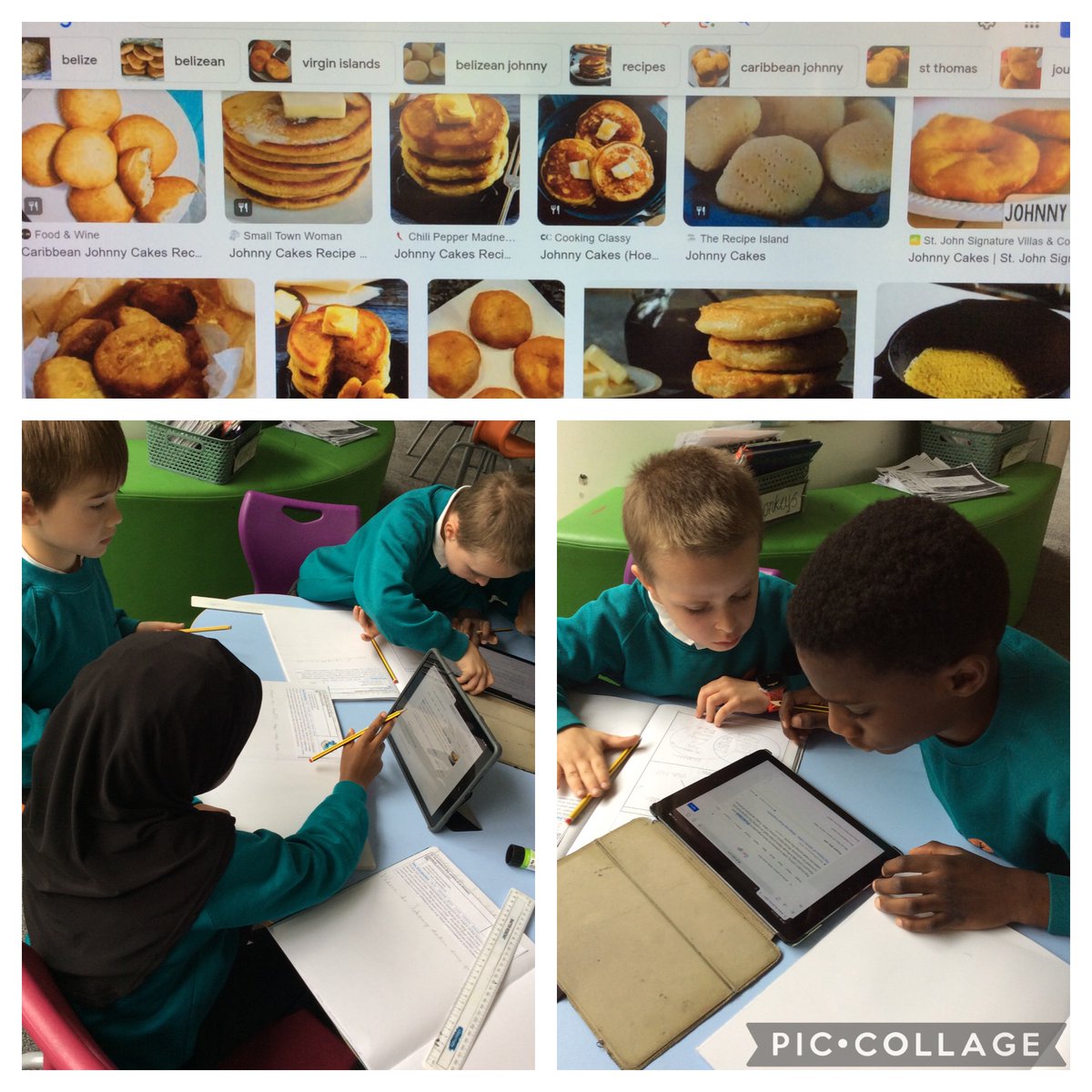 Year 2 researching information about 'Johnny cake' from the Caribbean. They were able to find interesting facts about why it's called a Johnny cake and where it first originated from. The children also found some recipes to reflect upon. #primaryDT #foodtechnology