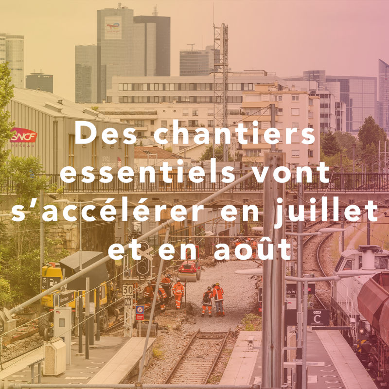 SNCFReseau's tweet photo. ☀ Cet été, 5000 agents seront mobilisés sur + de 100 chantiers pour moderniser, développer le réseau et faire avancer le #GrandParisFerroviaire.
▶Des étapes clés de projets vont être franchies, notamment pour : le #projetEOLE, le tram T12, et le remplacement du pont Gallardon.