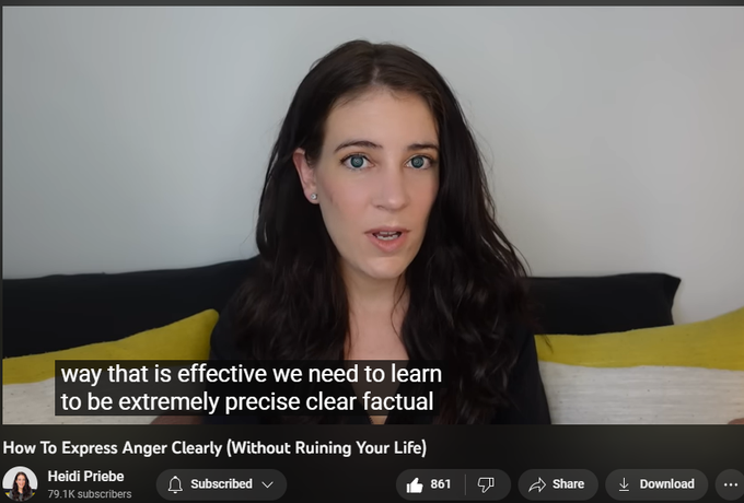 How To Express Anger Clearly (Without Ruining Your Life)
Heidi Priebe
expressing it and giving other person opportunity to work with us to find solution.
If fails – figure to keep us safe not to walk in same situation in same place.
Instant response to please that person. After in the future we recognize we were actually really angry.
I didn't realize I felt this angry at the time that it was happening. In that moment I was having a freeze response. We have fear response what will happen in the moment if we express our anger so our body freezes, fawns, flees the situation
This is not good or bad thing. It is adaptive response to keep safe early on. Use it as information. Start noticing the next time I feel frozen, off but I can't quite put finger what it is, is it possible I feel anger but not safe in this situation.
Doesn't mean that present moment is appropriate to express anger. It means you'll become more precise at pinpointing what is you're angry about, which si