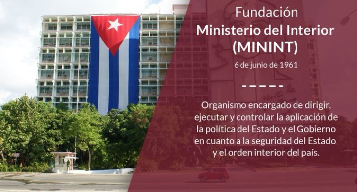 La misión fundamental del MININT radica en la preservación de la seguridad del Estado y el orden interior del país, que vincula armónicamente el enfrentamiento a las actividades delictivas y contrarrevolucionarias, hoy a sus 62 años de fundado siguen #DefendiendoCuba