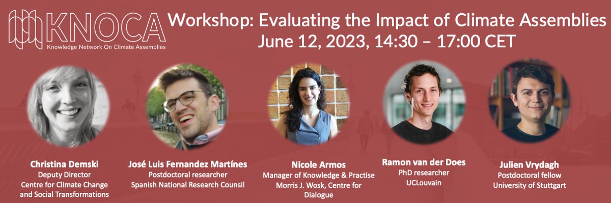 What are the potential pathways to #impact for #ClimateAssemblies and how do we evaluate them? This is the core question at our next #KNOCA #workshop: 🗓️ Mon, June 12 ⏰ 14:30-17:00 CET 📌 Online Read more and find the sign up link in this 🧵 1/10