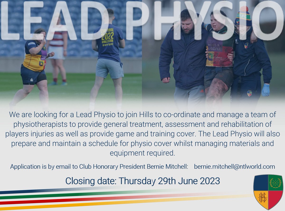 HJRFC VACANCY: LEAD PHYSIO 

We are looking for a Lead Physiotherapist to join HJRFC to co-ordinate and manage a team of physiotherapists. 

See the full details over on our website:
hjrfc.com/general-news/h…