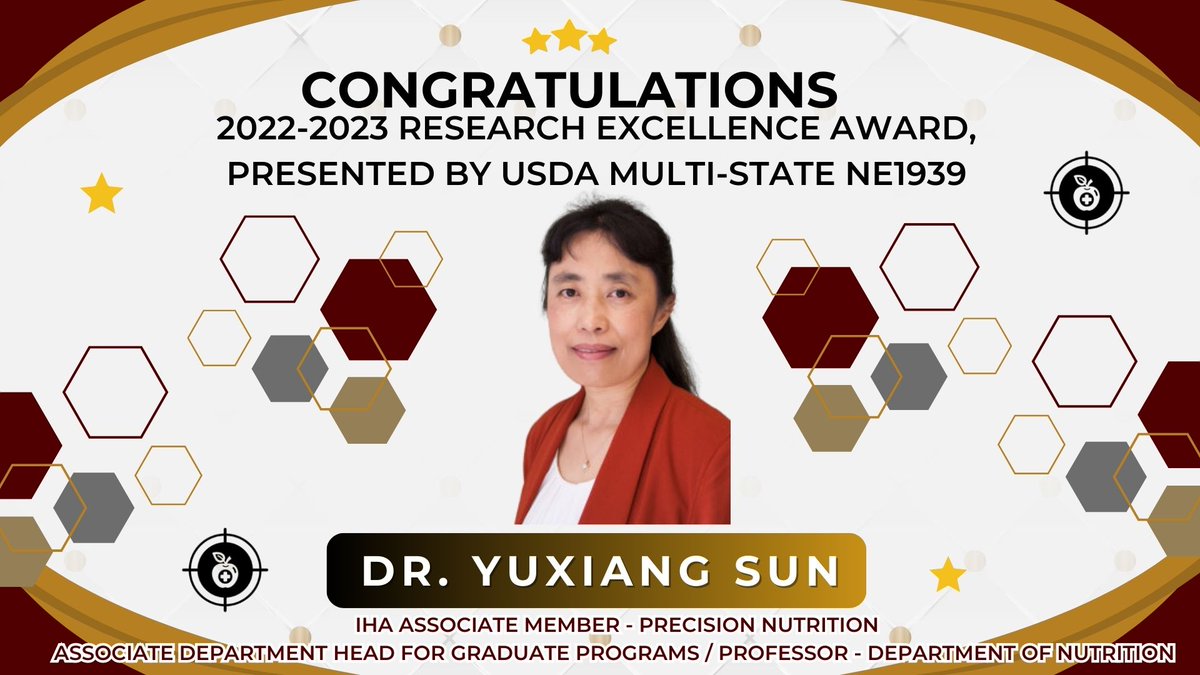 iha_tamu's tweet photo. Congrats to IHA associate member Dr. Yuxiang Sun for being awarded the 2022-2023 Research Excellence Award, presented by USDA multi-state NE1939!
https://t.co/zEgzrTju5g
https://t.co/dZNDJrZpbb
#agforhealth #precisionnutrition #agrilife https://t.co/bQNJZBlhOy