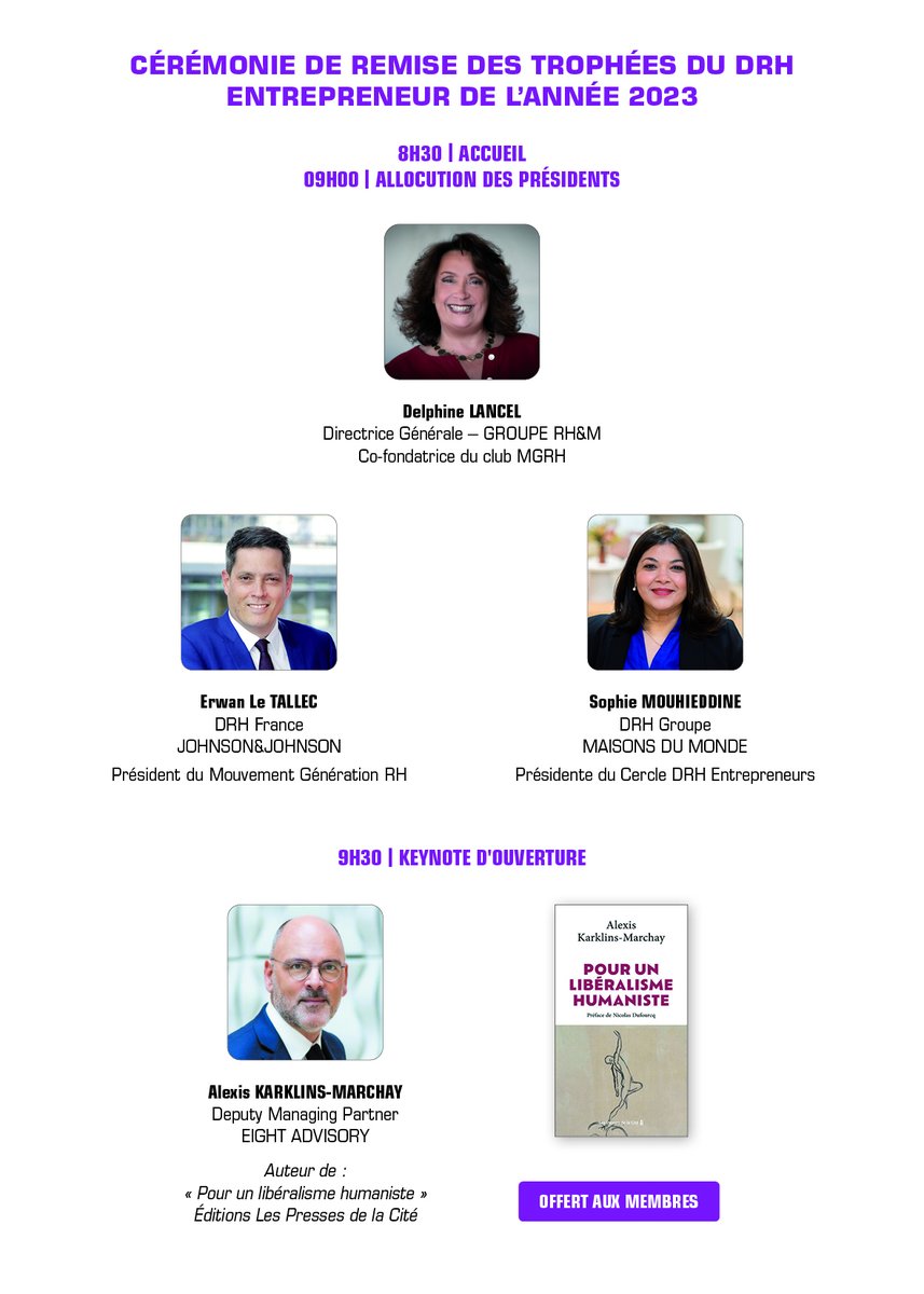 GroupeRHM's tweet photo. RV le 23 juin dès 9h à @ESCP_bs pr les trophées #DRH Entrepreneur 2023!

Un cru d'exception et félicitations aux 5 lauréats

De + ns aurons la chance de recevoir en qualité d'invité d'honneur @alexiskarklins auteur de Pour un libéralisme humaniste !
Nous sommes chanceux! https://t.co/KbZPSOUIrg