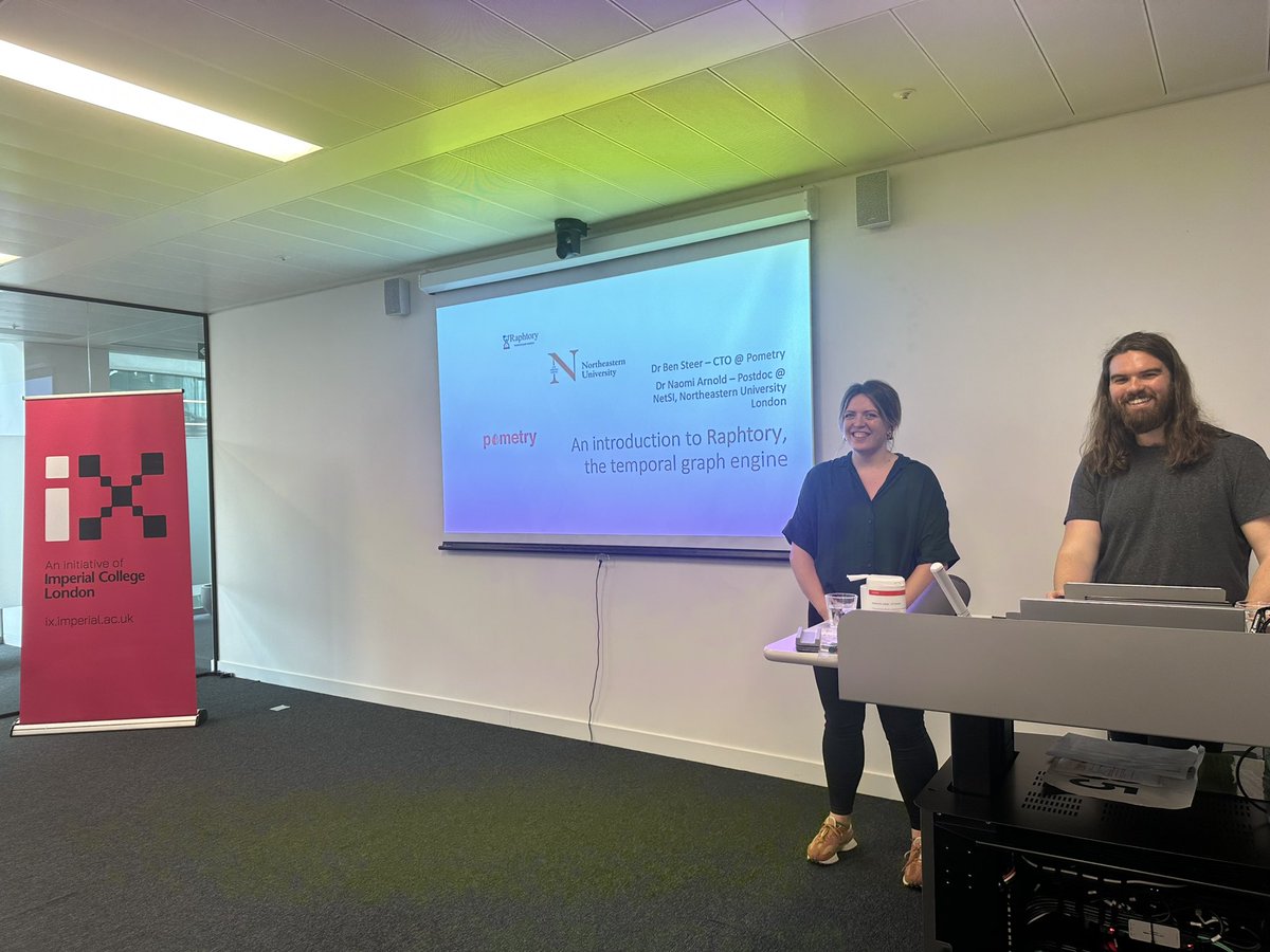 Excellent presentation by @narnolddd and <a href="/miratepuffin/">Ben Steer</a> on temporal graph networks and open source <a href="/raphtory/">Raphtory</a> <a href="/Pometry_/">Pometry</a> at <a href="/ImperialX_AI/">I-X</a> today.
