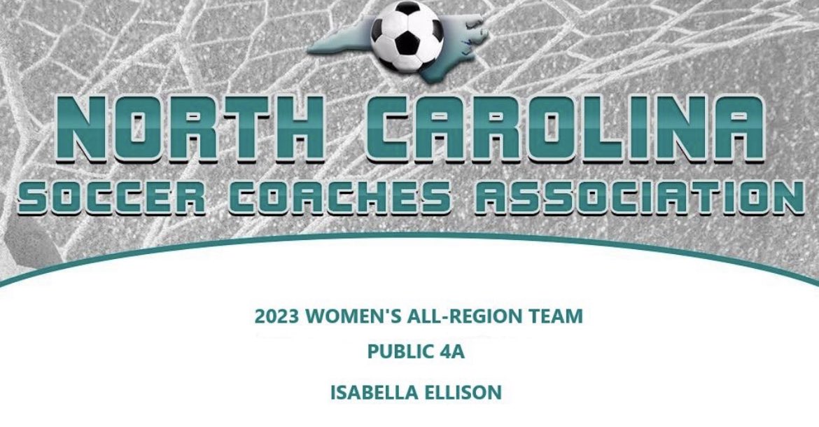 BellaEllison00's tweet photo. Thank you @NCSoccerCoaches for the 2023 recognition of 4A All-State and All-Region! Congratulations to all the recipients. Thank you also to my Coaches, teammates, family and friends that supported me this season! ❤️ https://t.co/121aEpc1x7