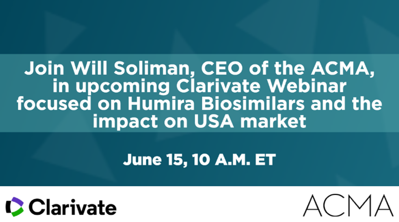 Coming up on June 15, a webinar hosted by <a href="/BioPharmaMike/">Mike Ward</a> of <a href="/Clarivate/">Clarivate</a> will feature ACMA CEO William Soliman, Ph.D., for a conversation on the impact of biologics and biosimilars on the US Market.
Register here: hubs.ly/Q01SvnBT0