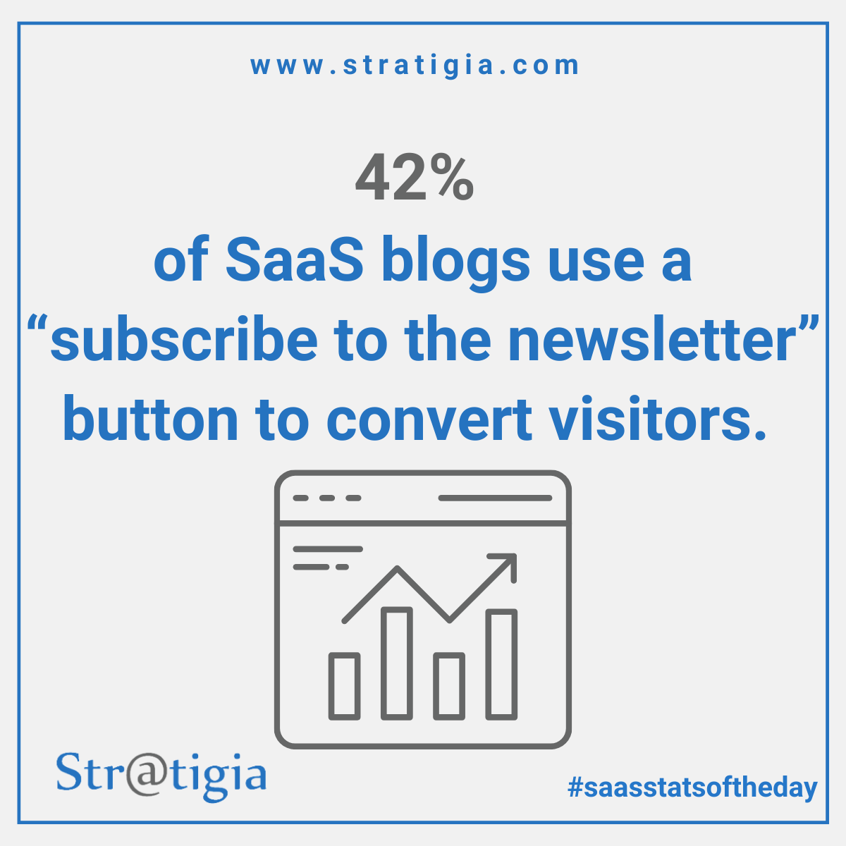Stratigia's tweet image. SaaS Blog Statistics of the Day.

”42% of SaaS blogs use a “subscribe to the newsletter” button to convert visitors.” 

#saasstatistics #saasmarketing #saastech #saasgrowth