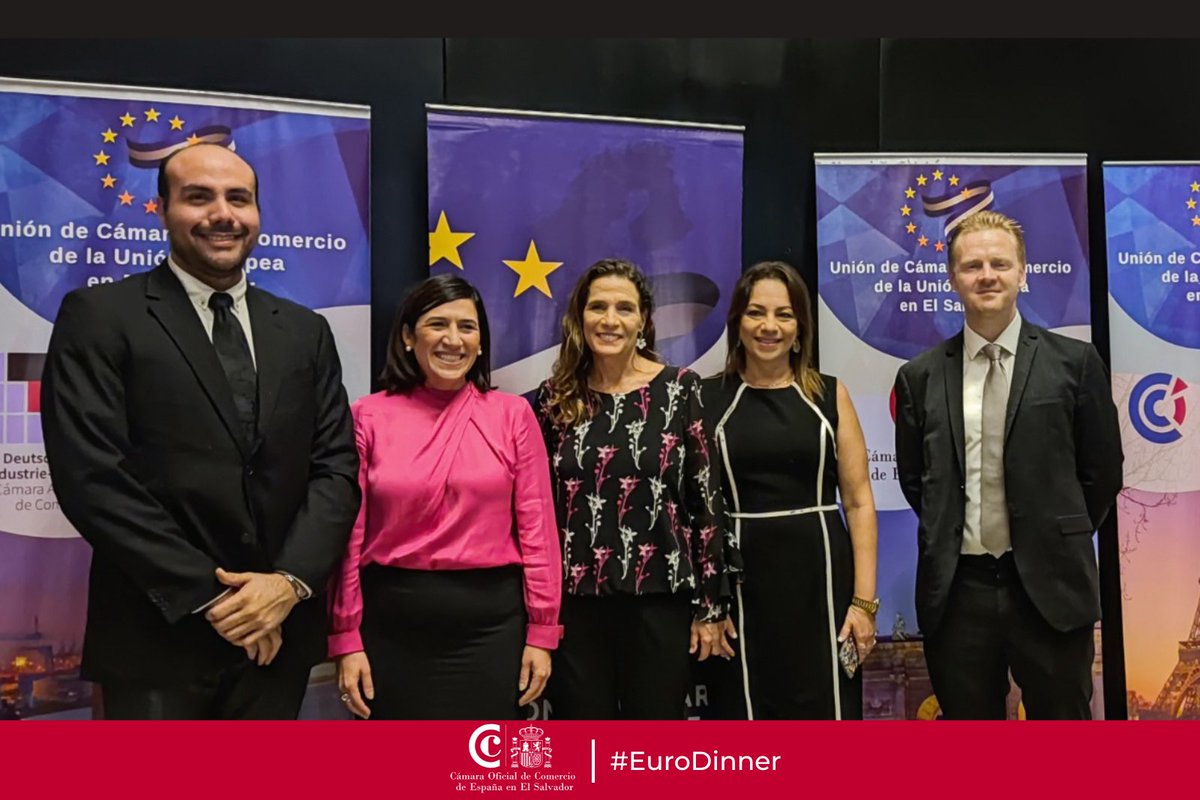 camacoes_sv's tweet photo. El pasado 31 de mayo compartimos la
clausura del 'Mes de Europa', evento realizado por la
Unión de Cámaras de Comercio de la Unión Europea
en El Salvador. 👏🎊
#camacoes #eurodinner #UnionEuropea #Espana
#ElSalvador #Francia #Alemania https://t.co/2rxy992ETh