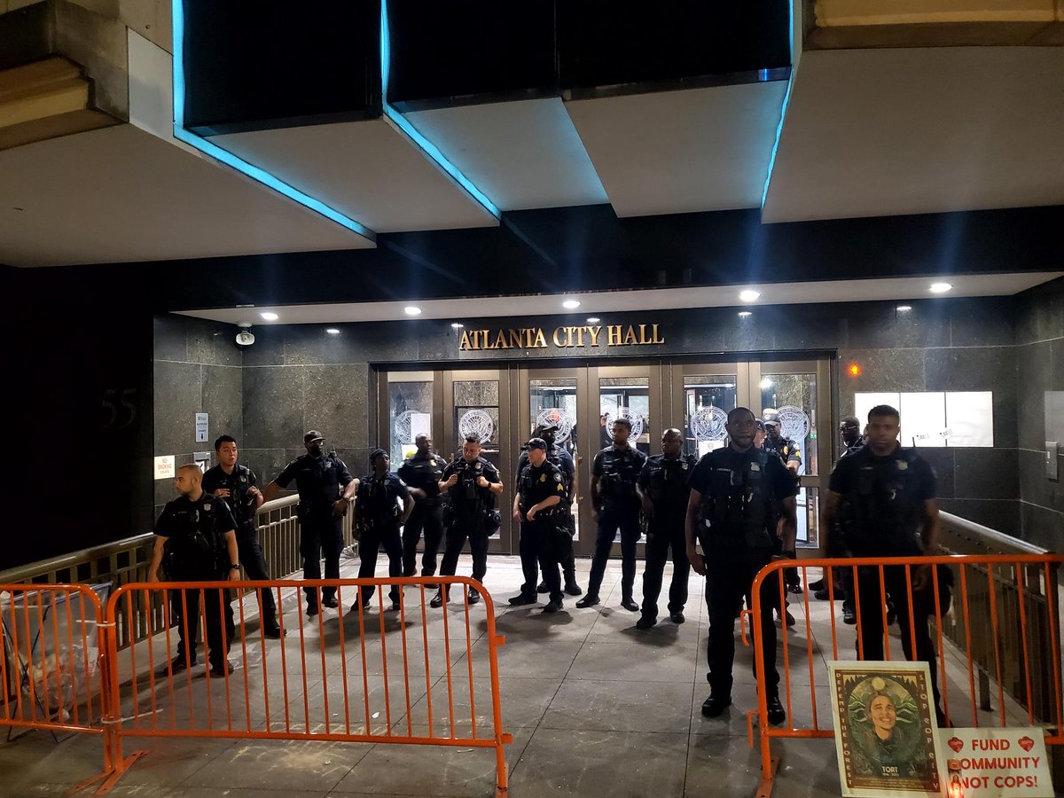 OccupyWallStNYC's tweet photo. Democracy is dead in #Atlanta
 The elected officials of the @atlcouncil answered the call of @Atlanta_Police, not the people. Will it take the involvement of the @UN to #StopCopCity? https://t.co/W4tKKJh8Ik