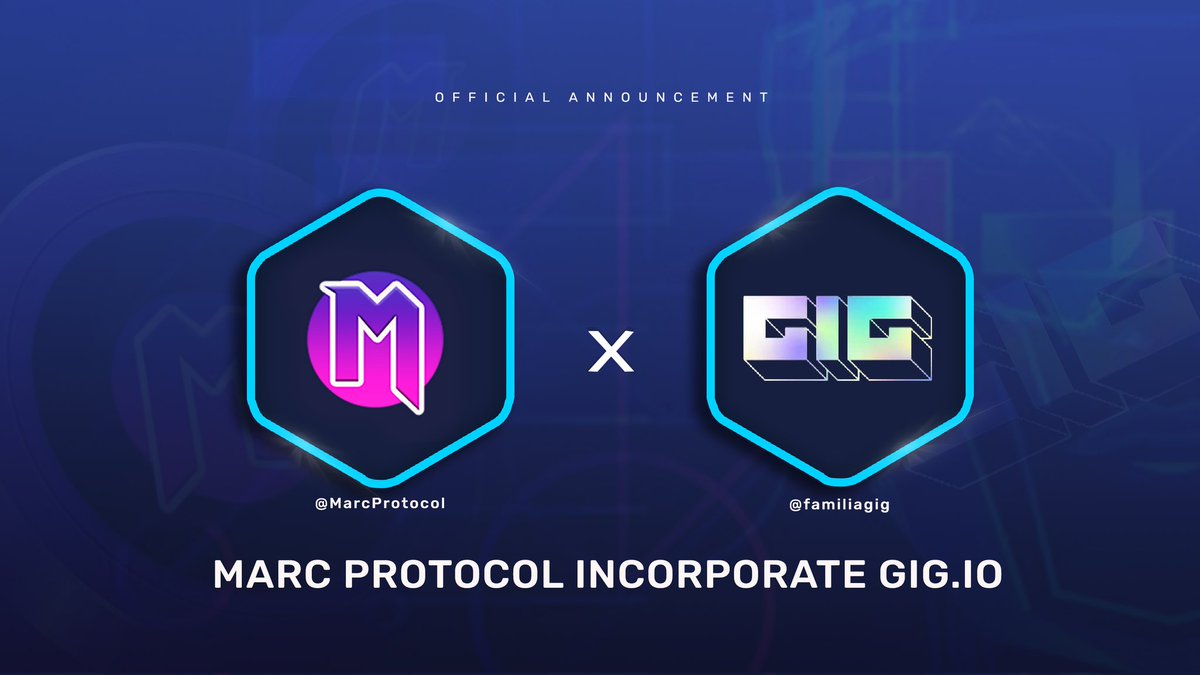 Marc Protocol (MPR) (@marcprotocol) on Twitter photo We are proud to announce the integration of gig.io as the first project into the #MarcProtocol ecosystem, bringing a new wave of innovation for the community. Stay tuned for updates as we embark on this exciting journey, building products and services into Web3 We are proud to announce the integration of gig.io as the first project into the #MarcProtocol ecosystem, bringing a new wave of innovation for the community. Stay tuned for updates as we embark on this exciting journey, building products and services into Web3