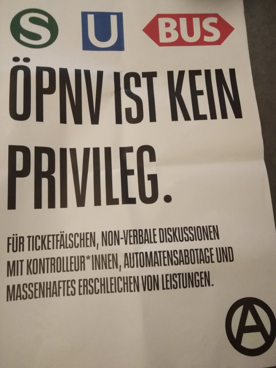 #Strassenkunst "S U Bus - ÖPNV ist kein Privileg - Für Ticketfälschen, non-verbale Diskussionen mit Kontrolleur*Innen, Automatensabotage und massenhaftes Erschleichen von Leistungen - Anarchie-A"