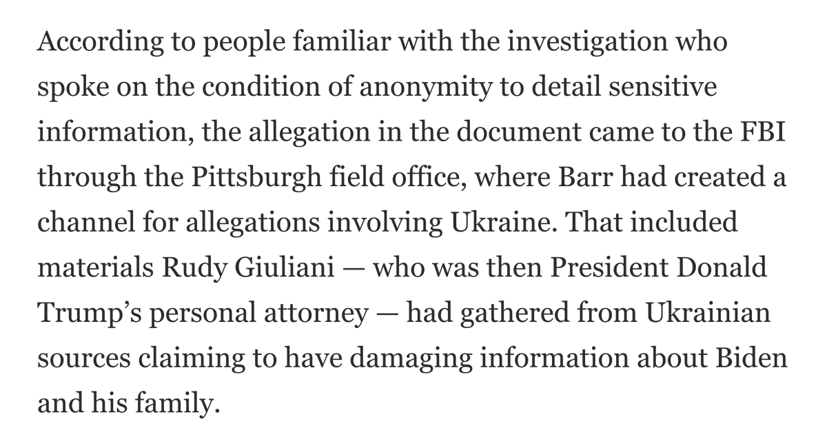 Intel operatives pushing the narrative that the Biden bribery document is connected to Rudy Giuliani and is therefore totally debunked. 

(they used the exact same playbook for Hunter's laptop)